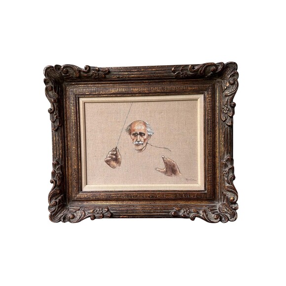 Hand-Painted Portrait of a Music Conductor, Linen  Kanin | Framed Minimalist Art - Picture 1 of 9